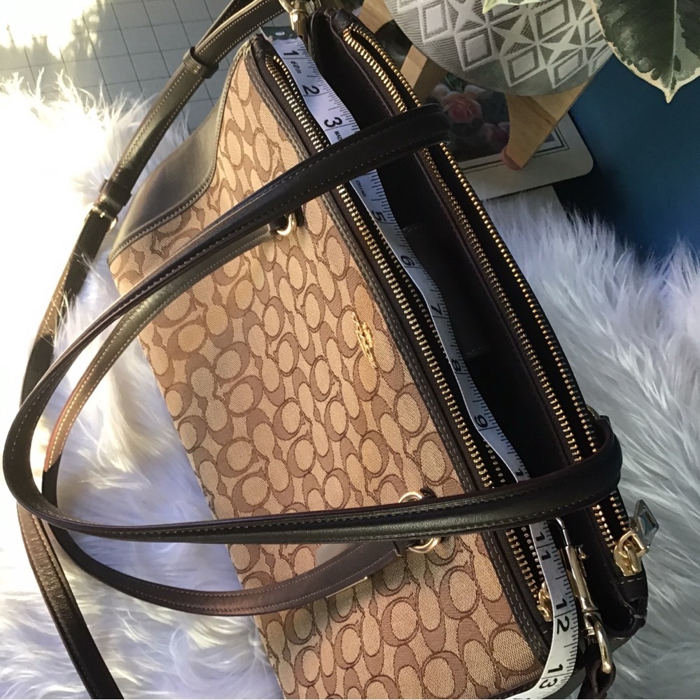 Coach 2-Way Signature Canvas Leather Handbag Shoulder Bag Beige Brown Excellent - Picture 6 of 12